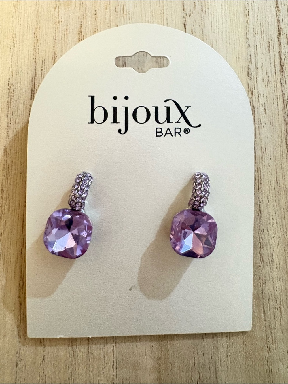 Bijoux Bar Lavender Crystal Drop Earrings with Pavé Hoops